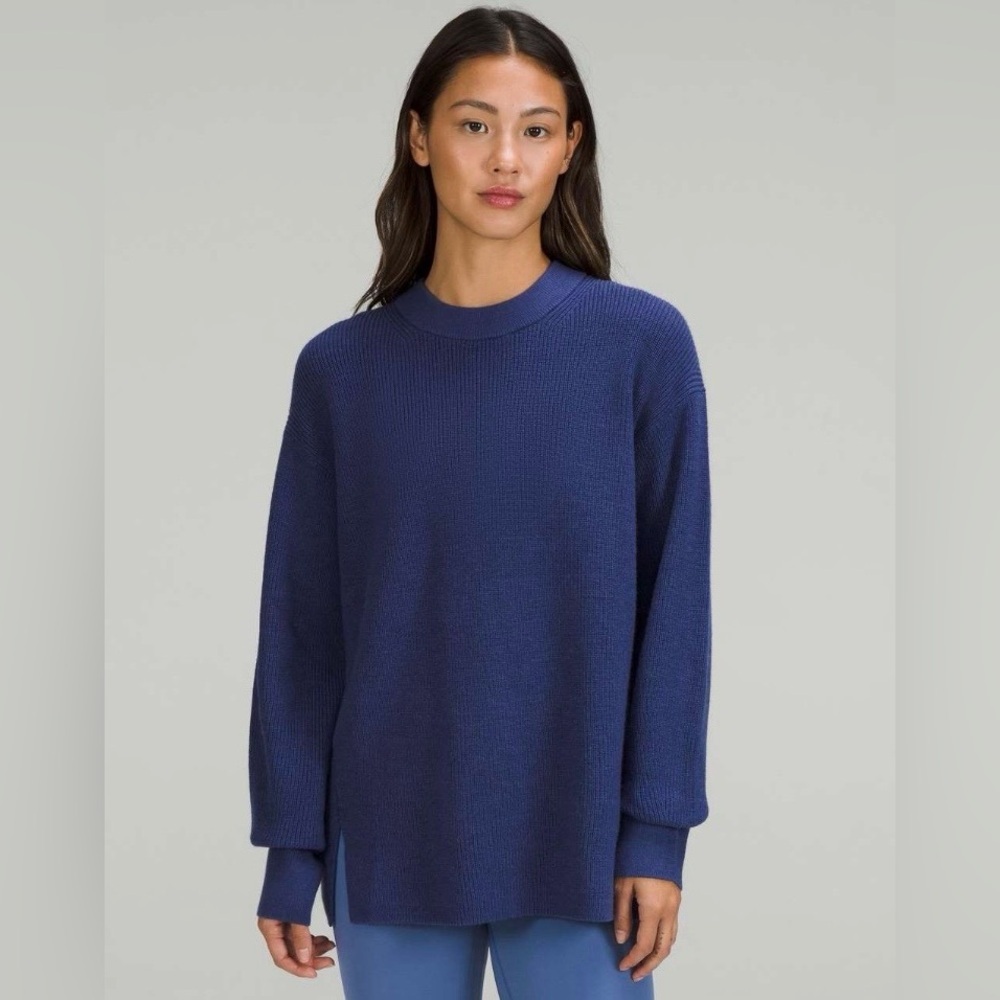 Lululemon Merino Wool Blend Ribbed Crewneck Sweater, Heathered Psychic Blue, 12